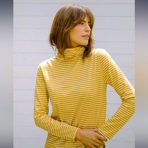 Ethically made Tradlands “Monty” style yellow striped turtleneck. Size XS.